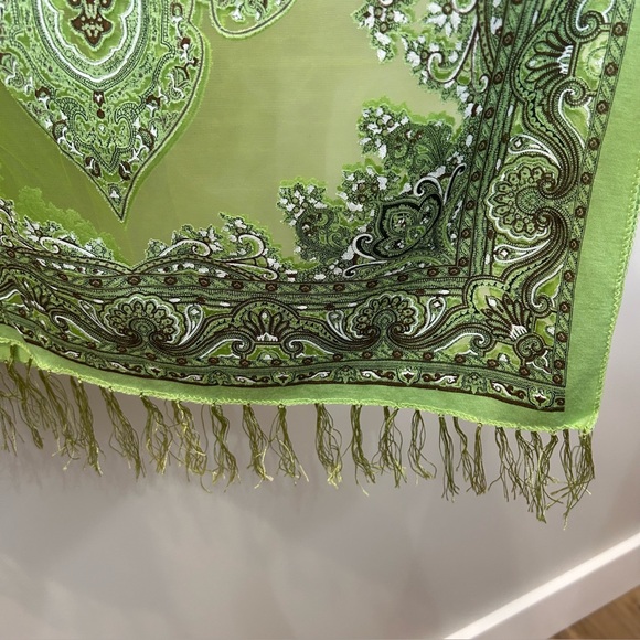 Green Sheer Kimono Kraften Paisley Design Fringe Sparkle Free Size Fairy - Picture 3 of 7